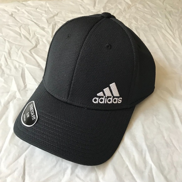 adidas Other - NEW Adidas Men's Release II Stretch Fit Size S/M Black/White Logo Cap Sport Hat